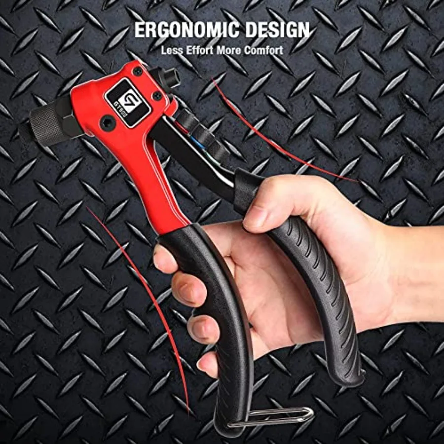 수동 핸드 리벳터 키트 (200개의 팝 리벳 및 4개의 드릴 비트 포함) 금속, 플라스틱 및 목재 수리용, 내구성 있고 휴대 가능