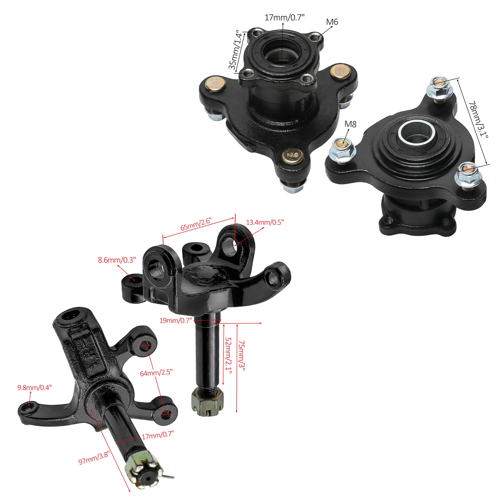 Kit trasero Go Kart de 32 "+ rueda de 6" + 3 bujes de rueda de perno + piñón 428 + conjunto de pinza de freno para DIY Drift Trike Go Cart ATV Quad