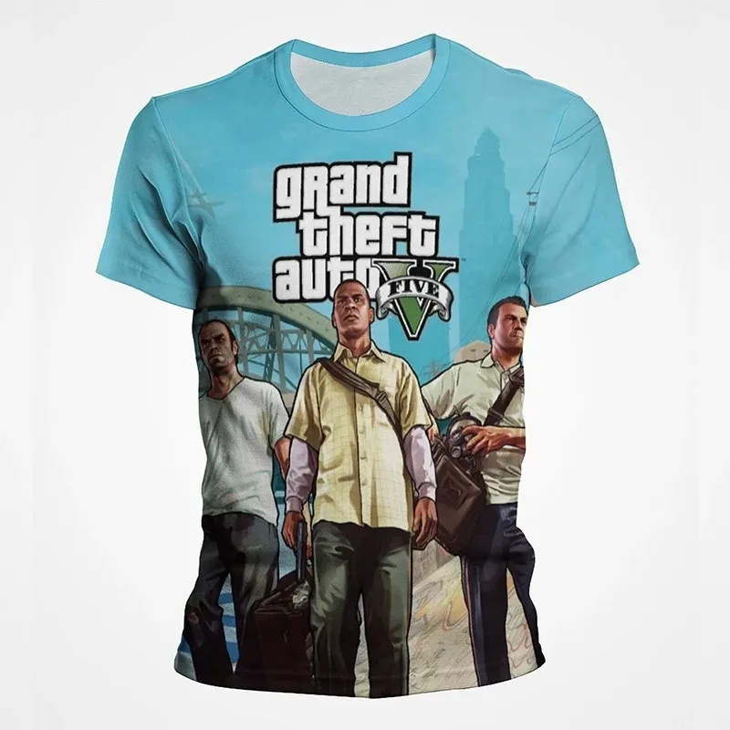 

2024, футболка с 3D игровым узором, футболка с принтом Game Grand Theft Auto V, мужская одежда, повседневная детская футболка, мужская одежда