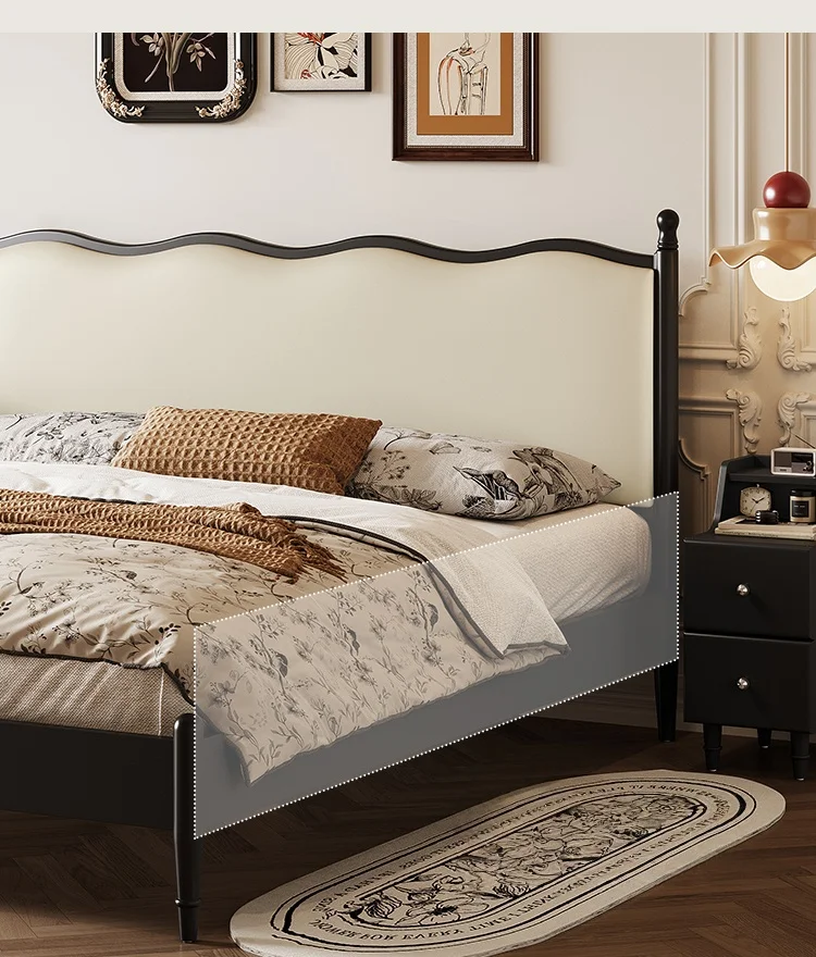 

# Black Walnut Solid Wood Double Pattern Fabric Backrest Soft Padding Bedroom Bed