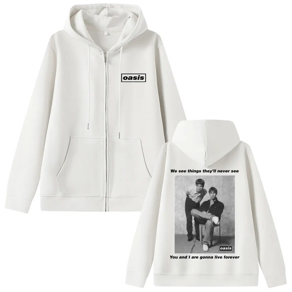 Rock Band O-Oasis We See Things They'll Never See You and I Are Gonna Live Forever Zipper Hoodie Men Women Casual Zip Up