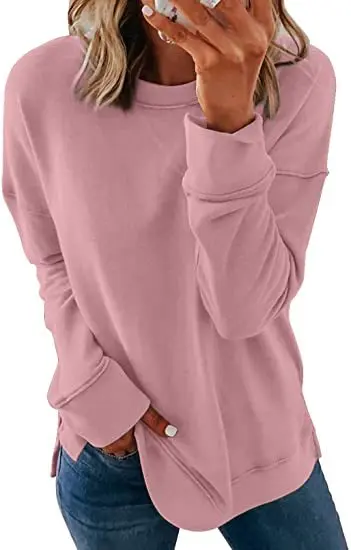 Spring & Autumn Women's Chest Cross Long Sleeves Round Neck Long Sleeves Solid Color Sweater Spring Fashion Commuter Casual Top