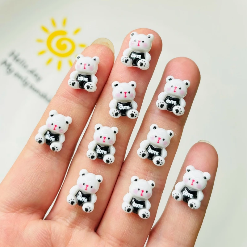 30 Pcs Cute Mini Cartoon Animal Little Bear Resin Figurine Crafts Cabochon Ornament Jewelry Manicure Hairpin Making Accessories