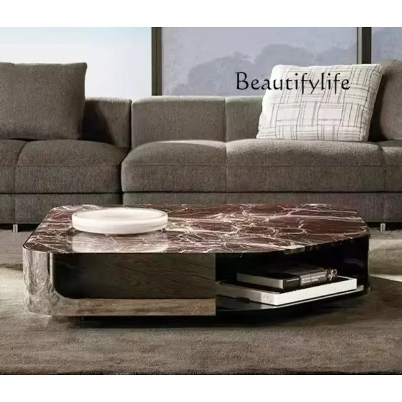 

N19 Nordic Style Stainless Steel Marble Square Coffee Table Living Room Small Home