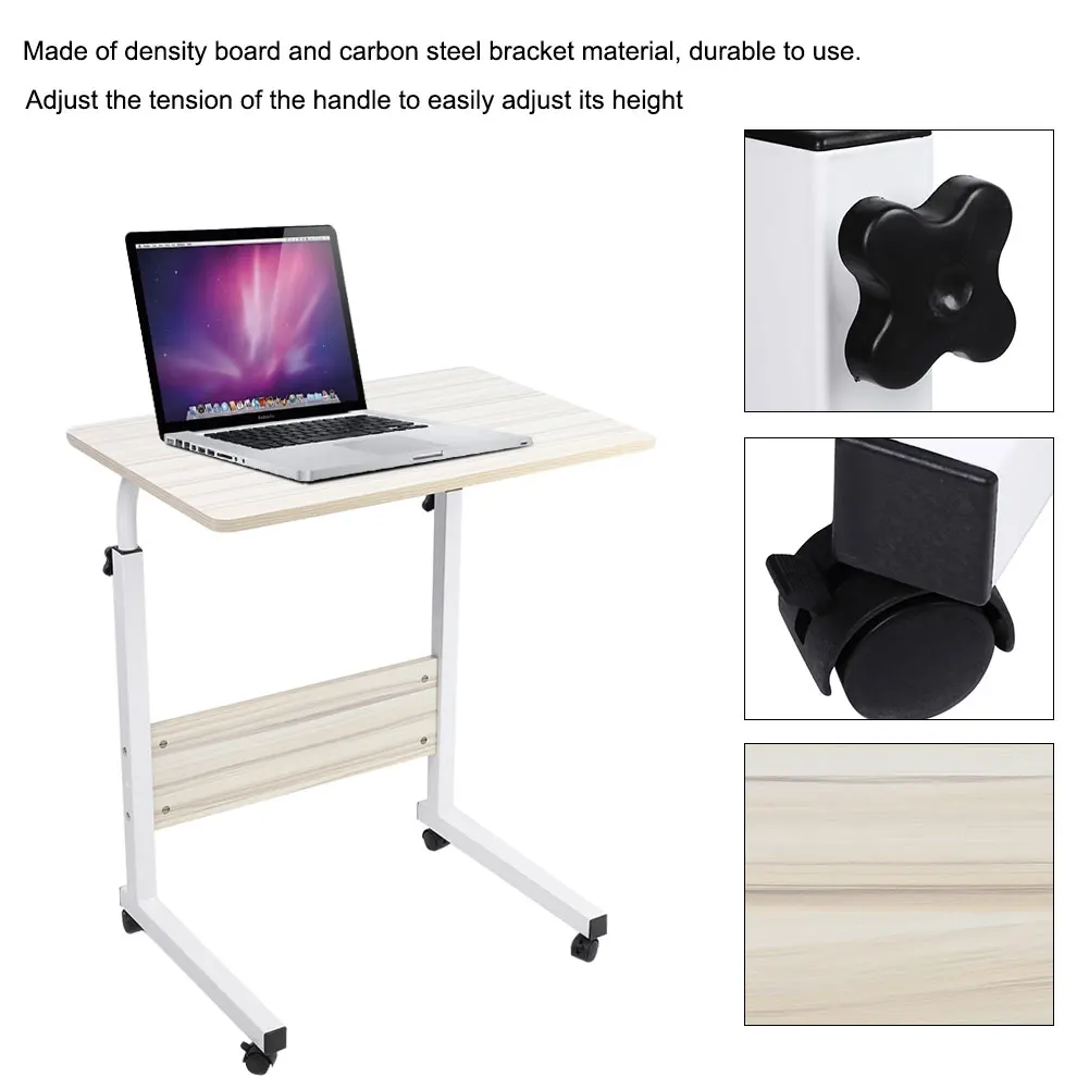 Portable Adjustable Height Laptop Computer Stand Desk Bed Side Reading Table(white maple)