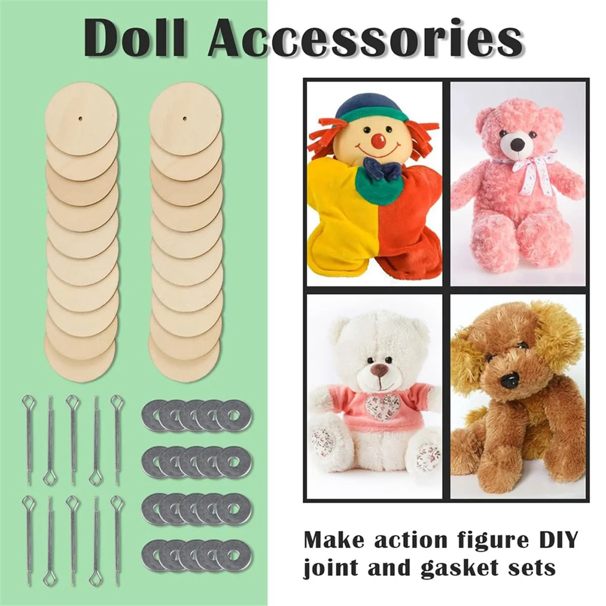 B59A 10 Sets Doll Joint Connectors Cotter Pin Joints and Wooden Fibreboard Disks Movable Engage Bolt Dolls Accessories, 55mm