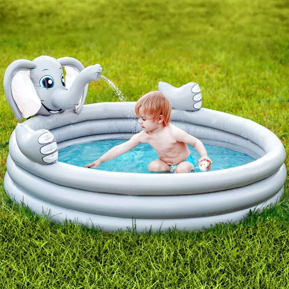 

Elephant Inflatable Kiddie Pool for Kids and Toddlers with Sprinkler, Outdoor Backyard Baby Water Games Pool 60" outside party b