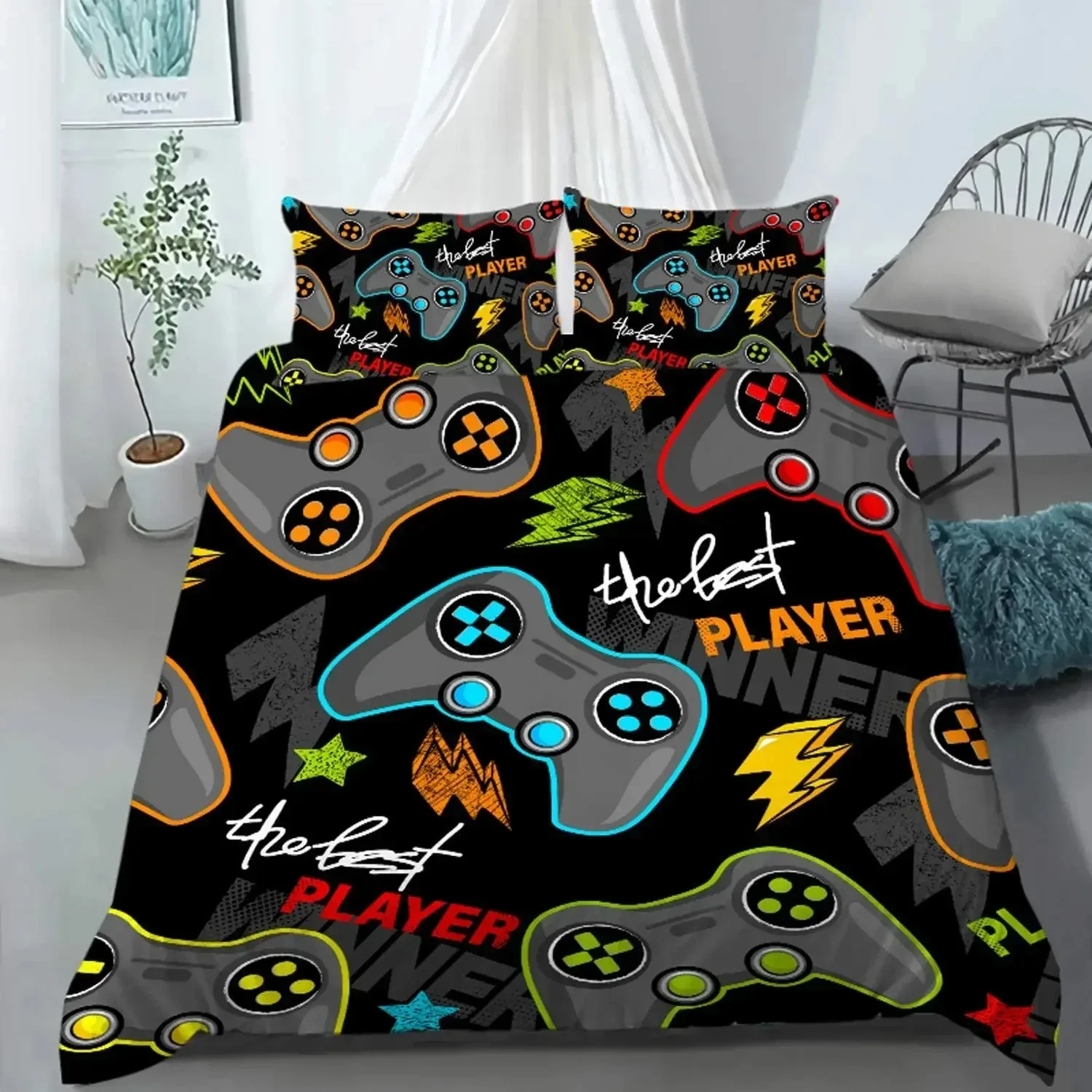 

Gaming Bedding Set Gamer Room Decor Gamer Comforter Cover for Boys Kids Teen Video Games Twin Size Gamepad Polyester Quilt Cover