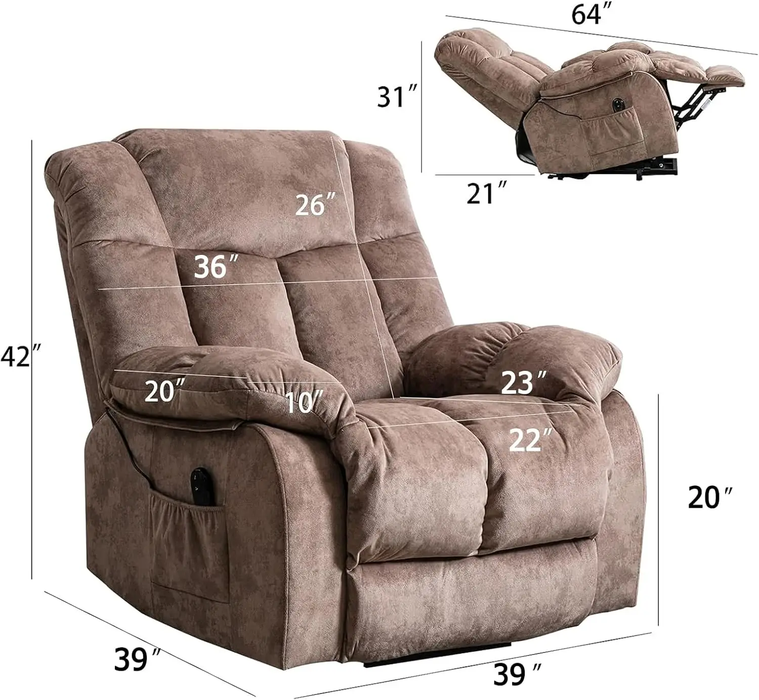 Power Lift Recliner Chair for Elderly- Heavy Duty and Safety Motion Reclining Mechanism-Antiskid Fabric Sofa Living Room Chair w