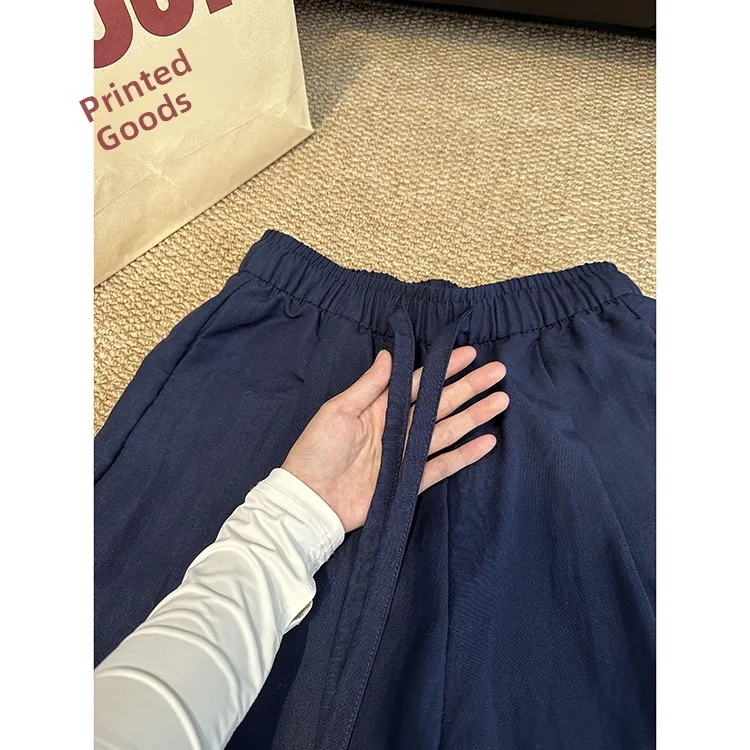 Luźne lniane spodnie damskie z wysokim stanem, idealne na lato 2025, nowe, przewiewne, przyjazne dla skóry, oddychające, długie do ziemi, codzienne.