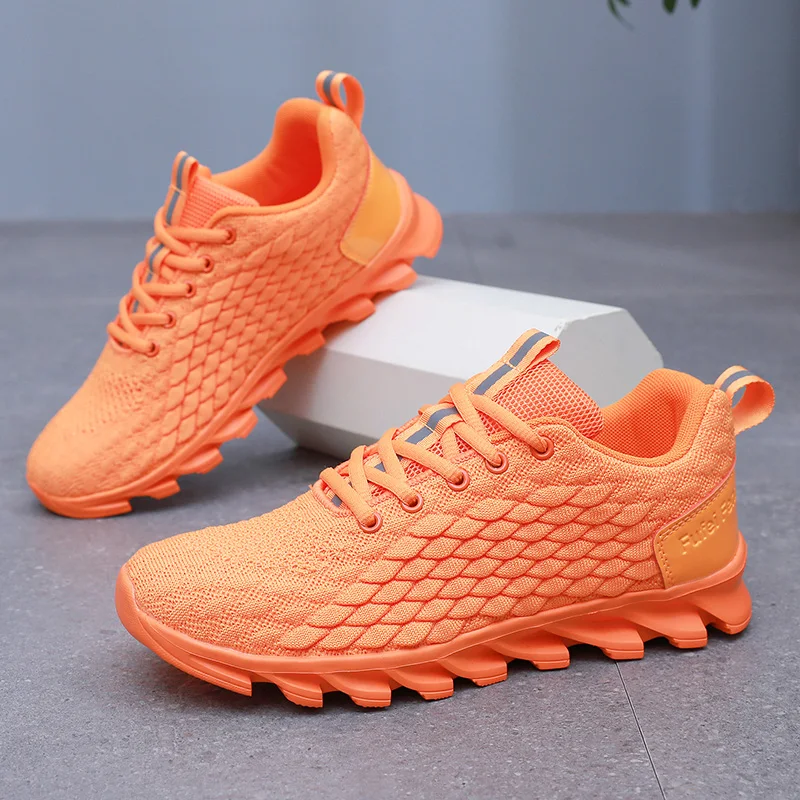 Hot Sale Knit Men's Running Shoes Outdoor Breathable Casual Sports Shoes Men Fashion Orange Non-slip Lightweight Sneakers Male