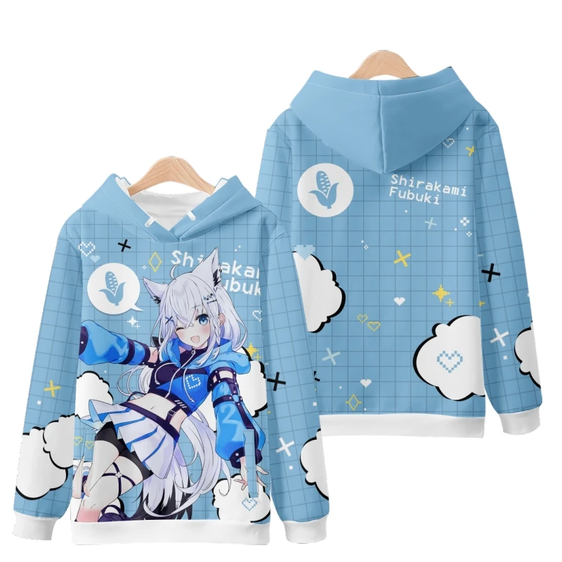 Hololive VTuber Shirakami Fubuki Cosplay Hoodie 3D Nakiri Ayame Print Anime Sweatshirts Men Women Long Sleeve Tracksuit Pullover