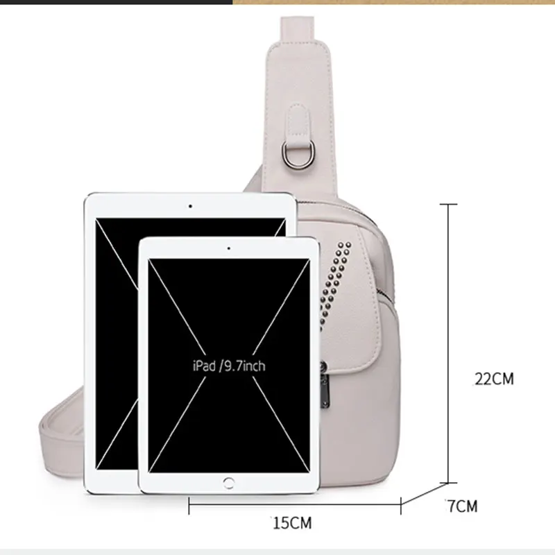 Сумка нагрудная женская с несколькими карманами, модный простой саквояж на плечо с заклепками, дизайнерский классический мессенджер кросс-боди для девушек