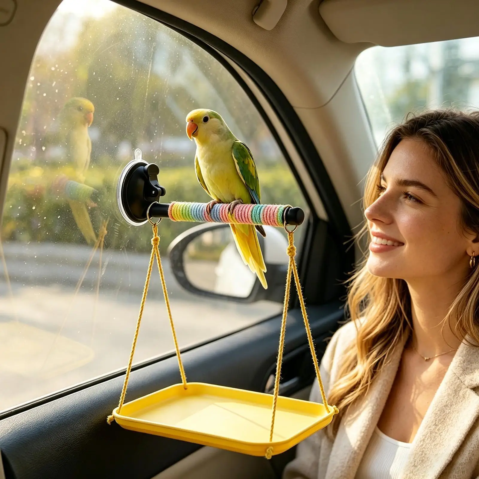Colorful Bird Swing Hammock Suction Cup Interactive Durable Parrot Standing Bar Chain with Chain Bird Cage Toy Cockatiel