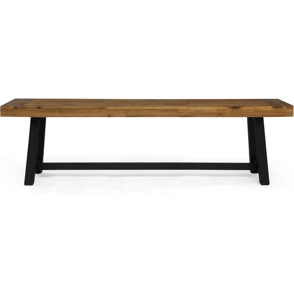 

Toby Outdoor Acacia Wood Bench, Sandblast Teak Finish and Black