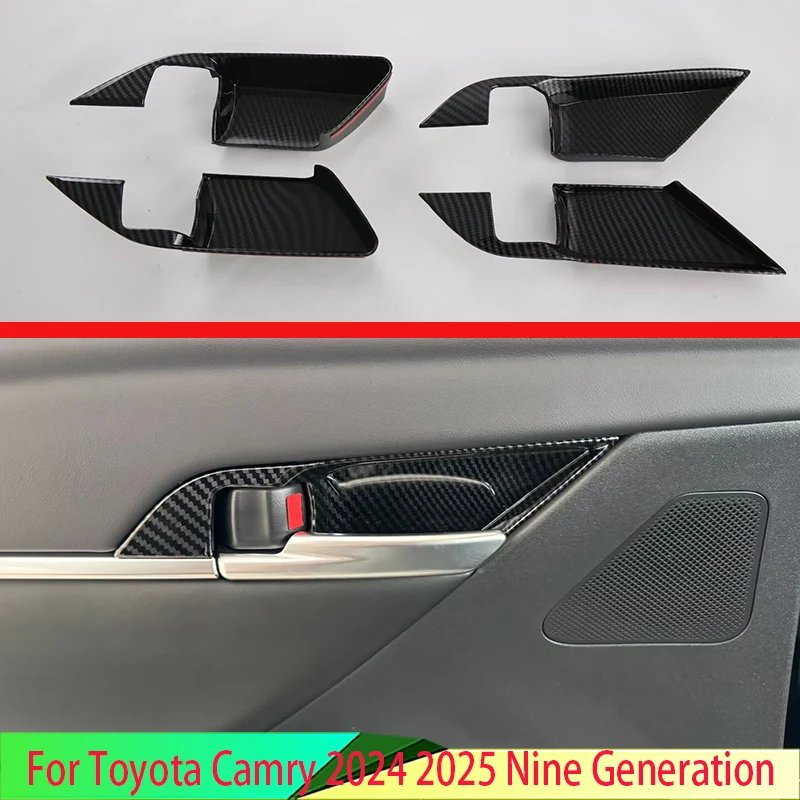 Nine Generation Carbon Fiber Style Inner Door Handle Cover Catch Bowl Trim Insert Bezel Frame Garnish For Toyota Camry 2024 2025