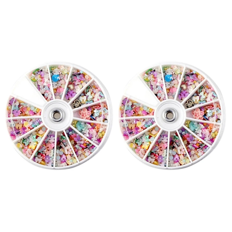 

2400Pcs Wheel Mixed 3D DIY Nails Glitter Shining Rhinestones Art Tips Decoration