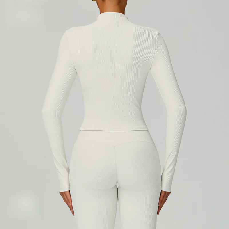 BIANHUI Threaded Stand Collar Slim Fit Yoga Jacket Slimming Outdoor Windproof Top Running Sports Fitness Jacket Running Coat
