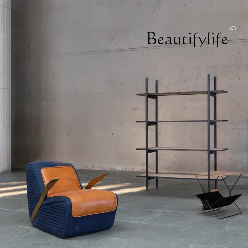 

N Nordic Antique Style Single-Seat Sofa Chair Designer Model Italian Light Luxury Leather Leisure Recliner