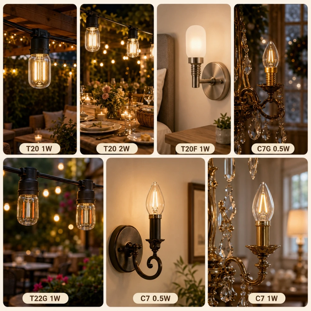 GANRILAND LED Candle Bulbs E12 E14 Dimmable C7 T22G 1W Decorative Light 110V US 220V EU Warm White Ampoule Lamp for Decor