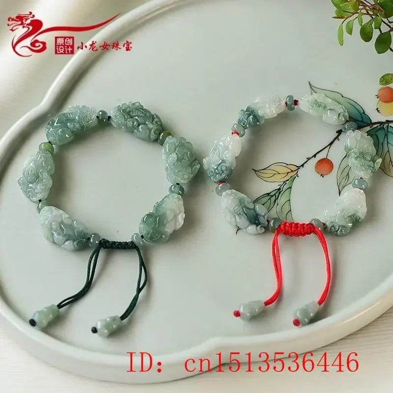 Customized Natural Emerald Floating Flowers Pixiu Hand Knotted Bracelet Adjustable Bangle Charm Jewellery Man Woman Luck Amulet