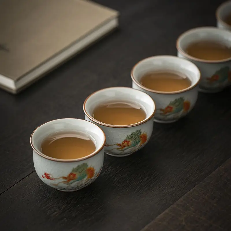 Exquisite Ru Kiln Master Teacup, Guest Ceramic Cup Tasting Kung Fu Tea Drinking Tea Set Teaware Sets