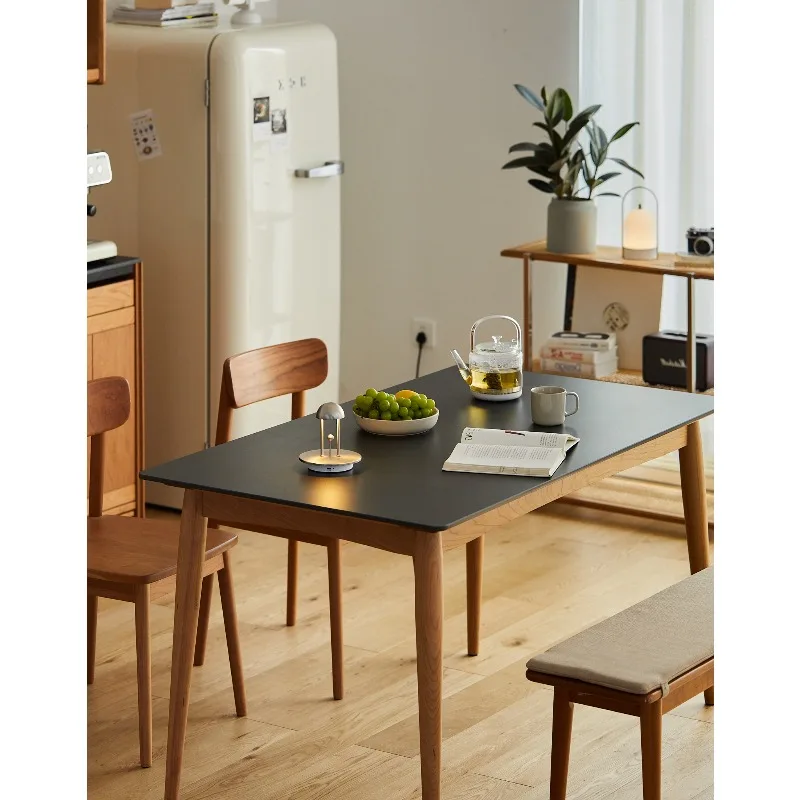 

Modern solid wood dining room furniture set, white/black rectangular family and hotel dining tables