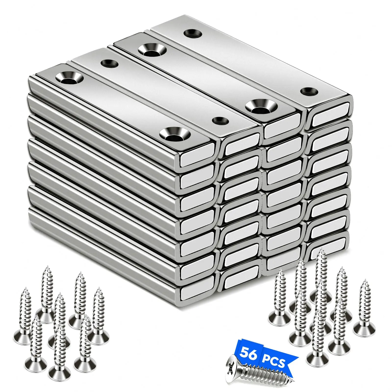 60x13.5x5mm Powerful Bar Magnets with Countersunk Hole and Screws Strong Neodymium Magnets Strong Industrial Heavy Duty Rare