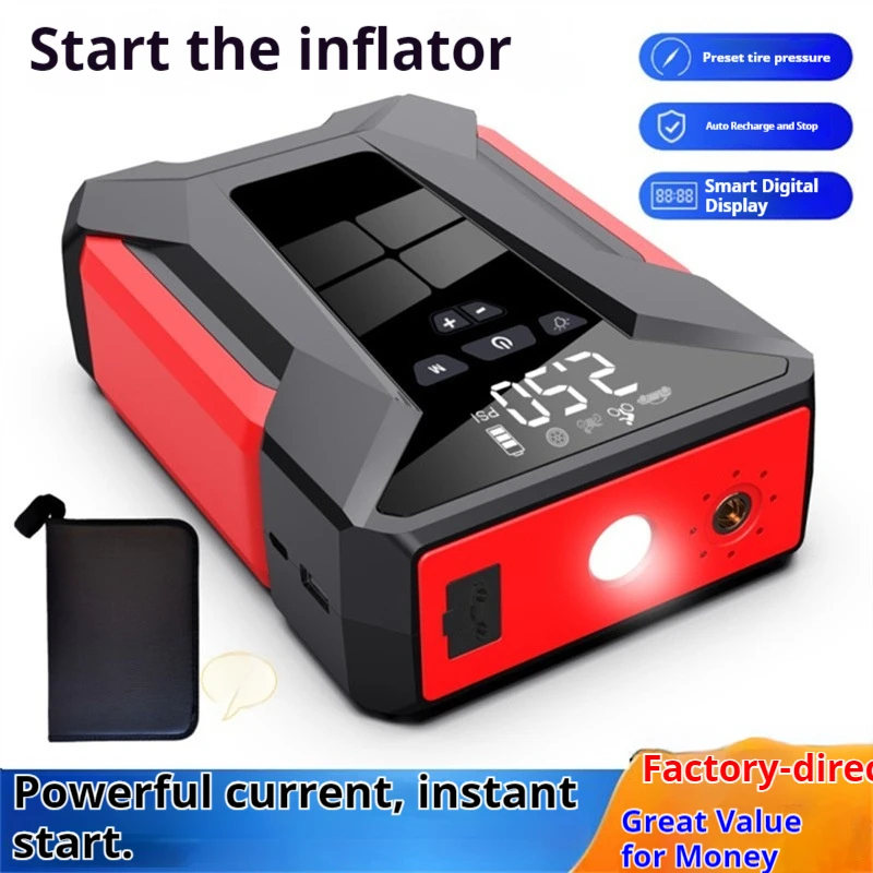 Car Jump Starter, Multifunctional Automotive Power Station with 150PSI High-Pressure Inflator and Bag, Power Bank