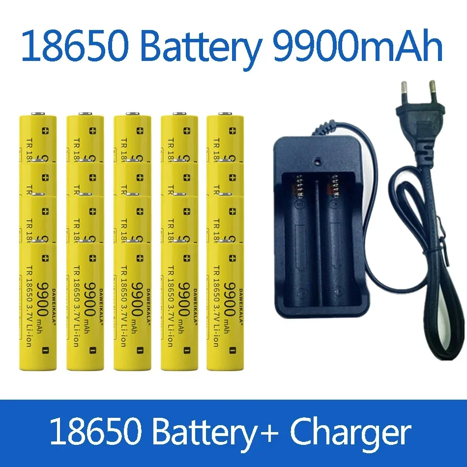 100% Original 3.6V 18650 Battery 9900mAh Lithium Rechargeable Battery flashlight Toys fans battery+charger