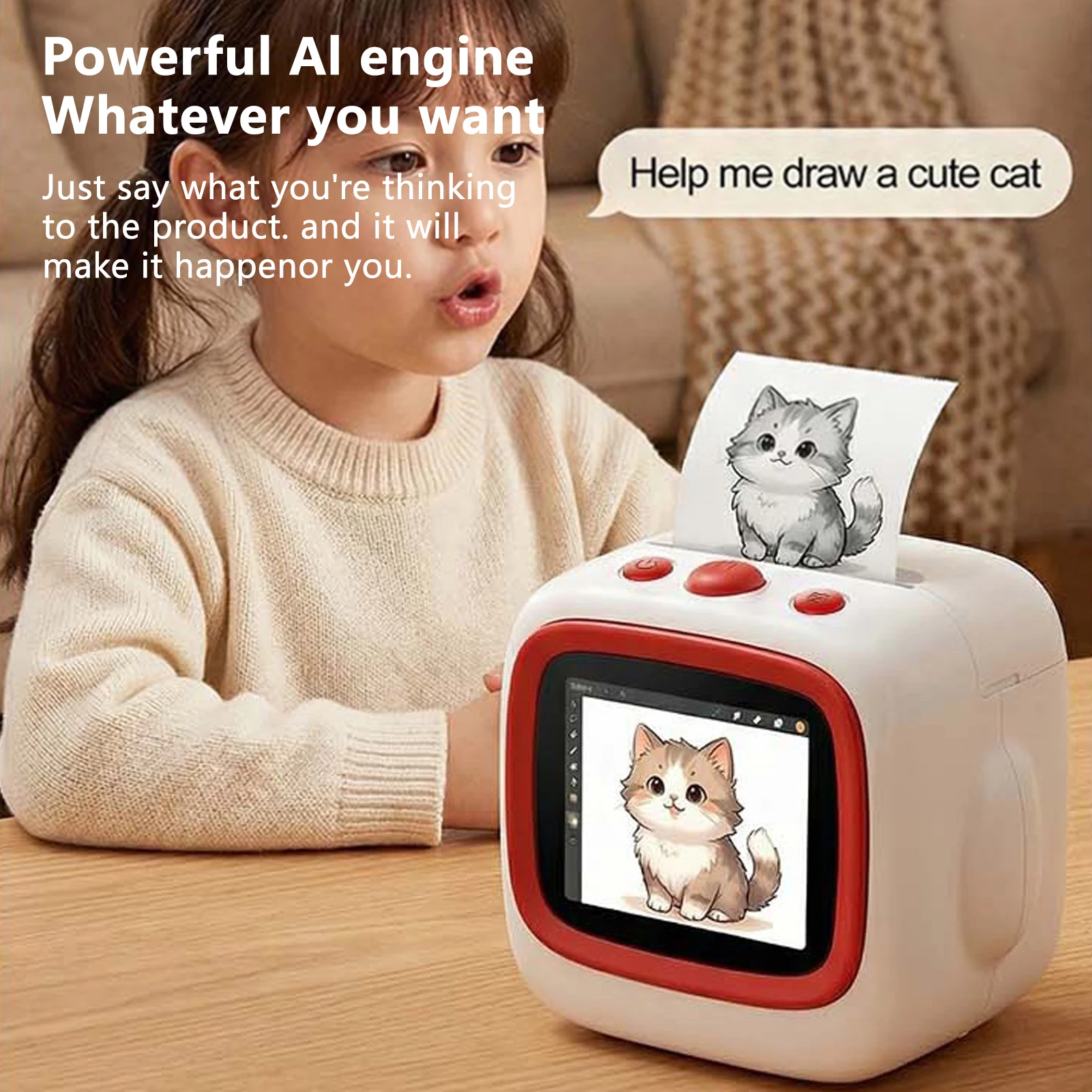 AI Voice Sticker Maker Mini Thermal Printer Support Image Generation with Screen Long Rechargeable Battery Life for  Crafts
