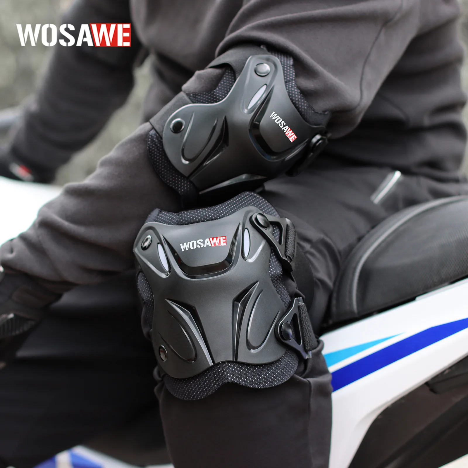 WOSAWE Motorcycle Sport Knee pads Elbow Pads Protector Set With Four Pieces For Fall Prevention Cushioning Shock Absorbing MT354