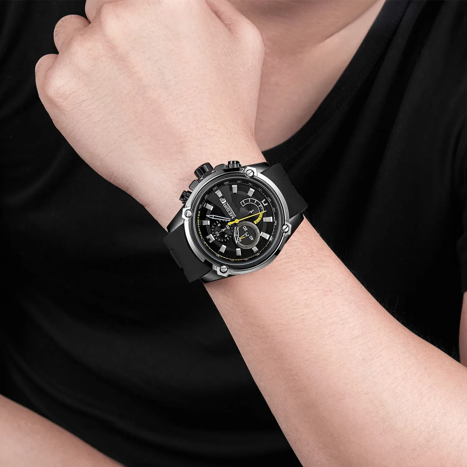 MEGIR Chronograph Luxury Brand Men Sports Watches Silicone Strap Quartz Casual Wristwatch Waterproof Calendar Reloj Hombre 2086