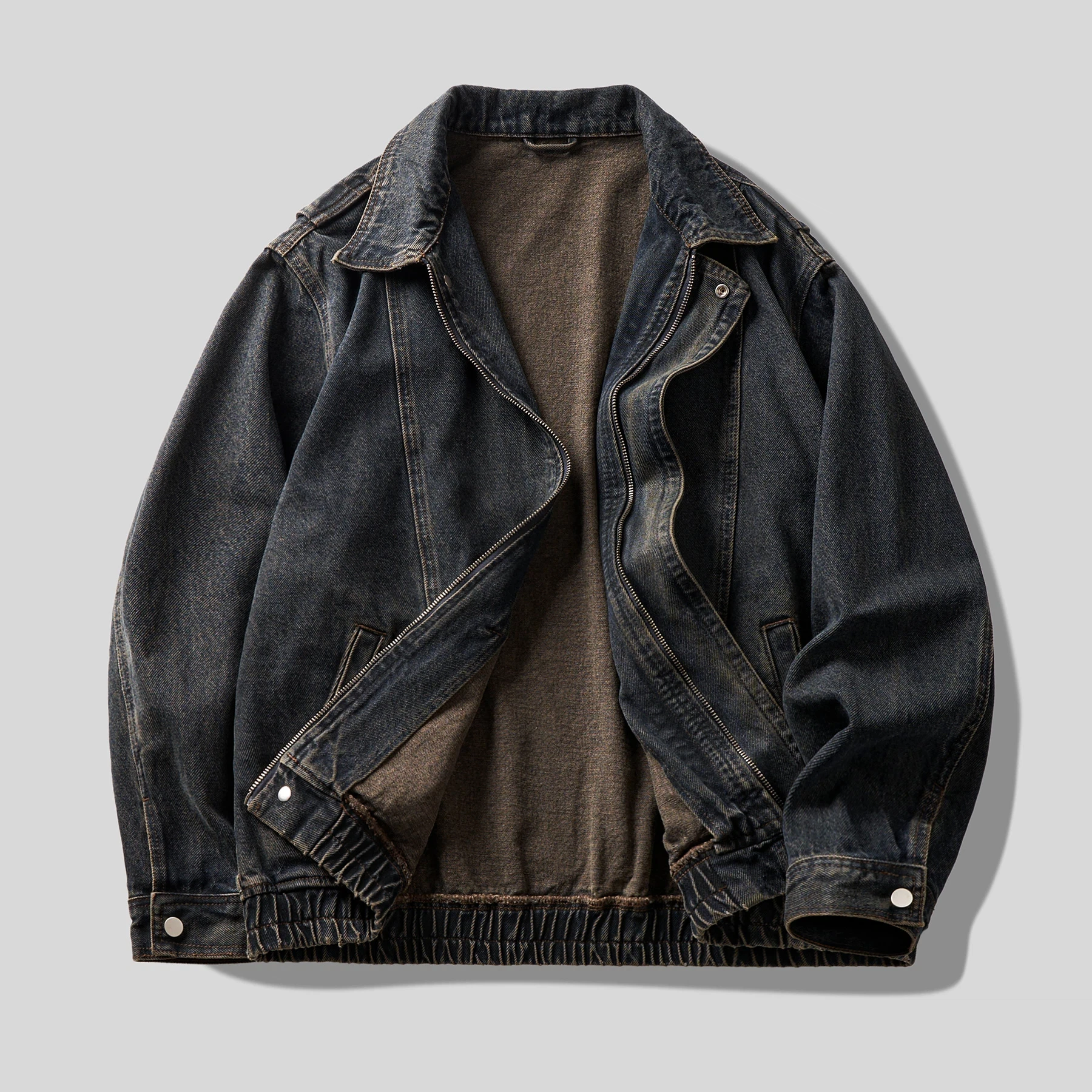 High Street Vintage, verblasste und gewaschene Workwear-Jeansjacke für Herren-Herbst-Losejacke