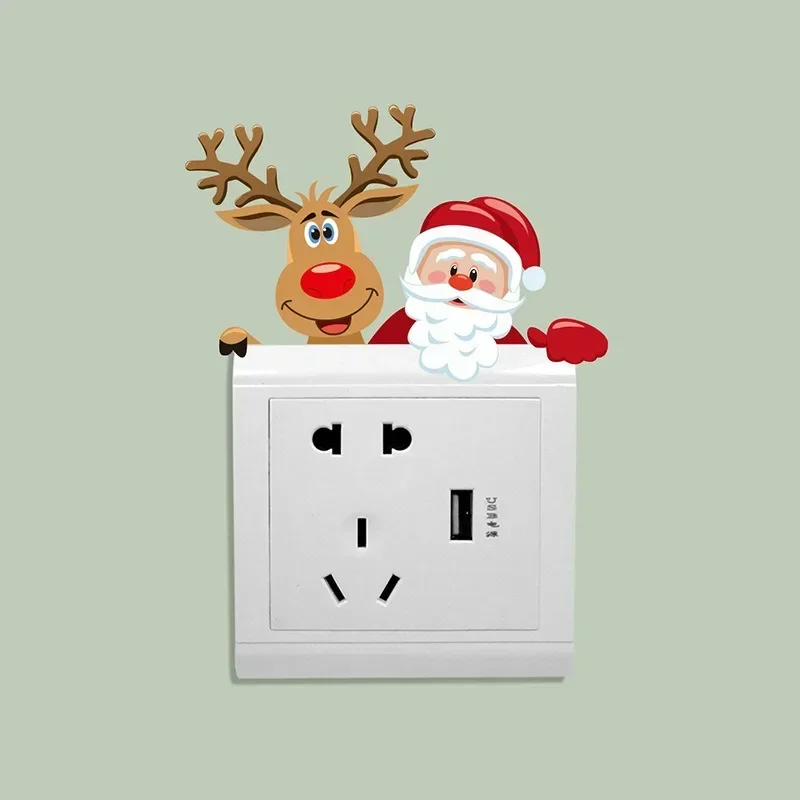 1PCS New Year Christmas Wall Stickers Holiday Switch Stickers Xmas Wall Switch Decorative Removable Wall Stickers Decoration