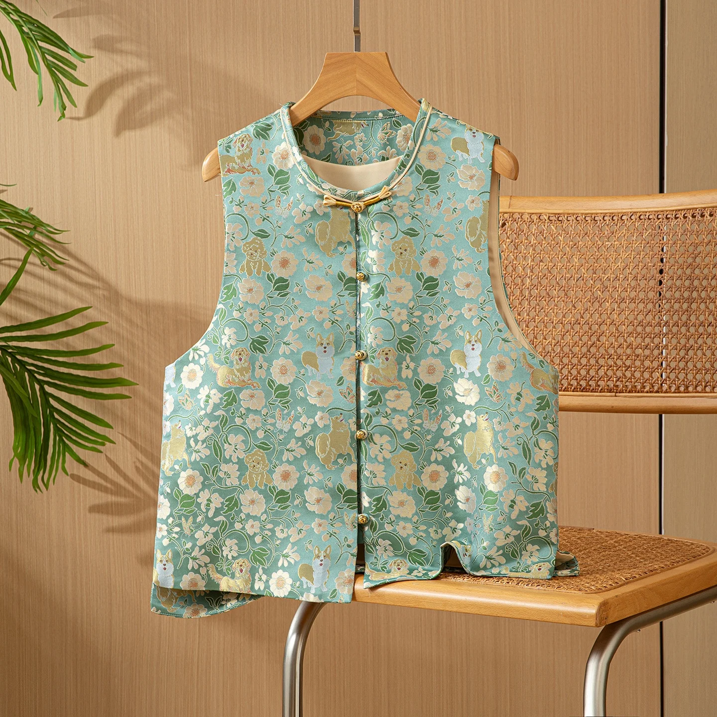 

Шелковая песня Jin, круглый жилет Ne, женский весенний теплый солнечный свет, настоящий шелковый шелковый традиционный китайский новый топ