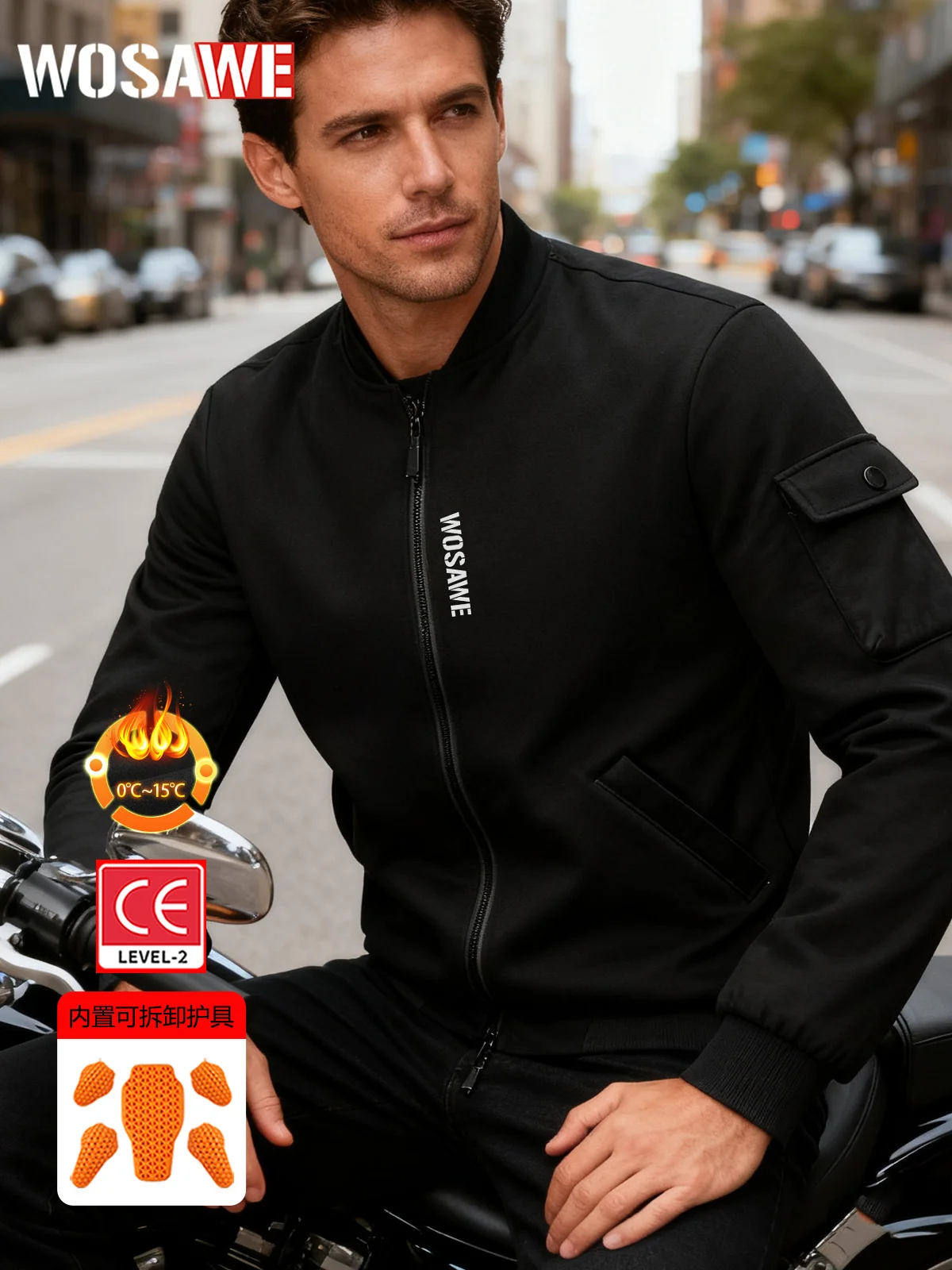 

WOSAWE Winter Motorcycle Jacket CE Certified Protector Unisex Thermal Fleece Windproof Bomber Jackets Baseball Casual Outwear