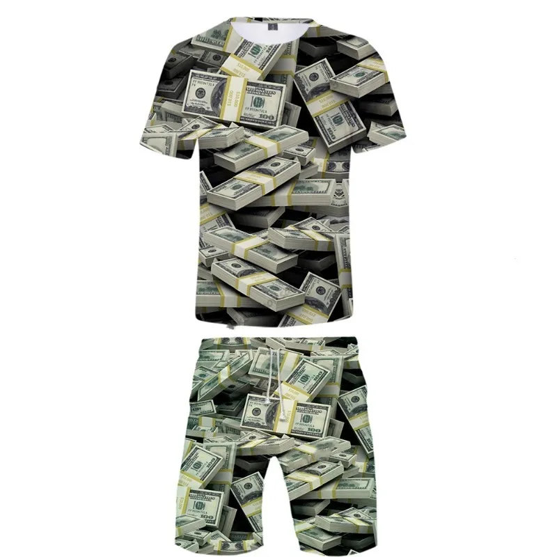

2025 New Fashion Men's Set Summer Coin 3D Printed Shorts T-shirt Set Casual Hip Hop Creative Two Piece Set