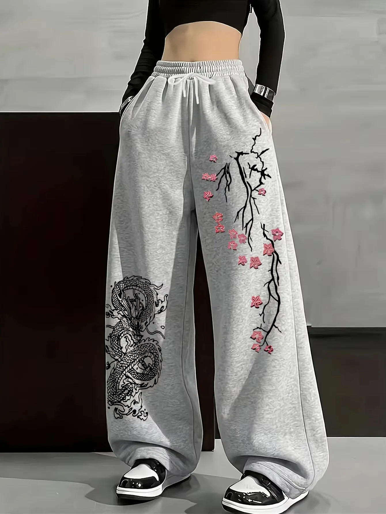 2026 Summer Men's Fashion Style Fun Cherry Blossom Dragon Pattern Style 3D Printed Loose Street Sports and Leisure Pants