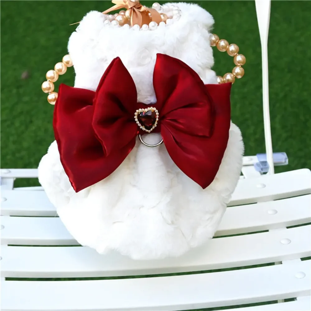 Pet Rabbit Fur Dress Clothes Cute Bow Dog Clothing Autumn Winter Rabbit Fur Material Teddy Bear Warm Coat Dog Dresses Clothes view 6