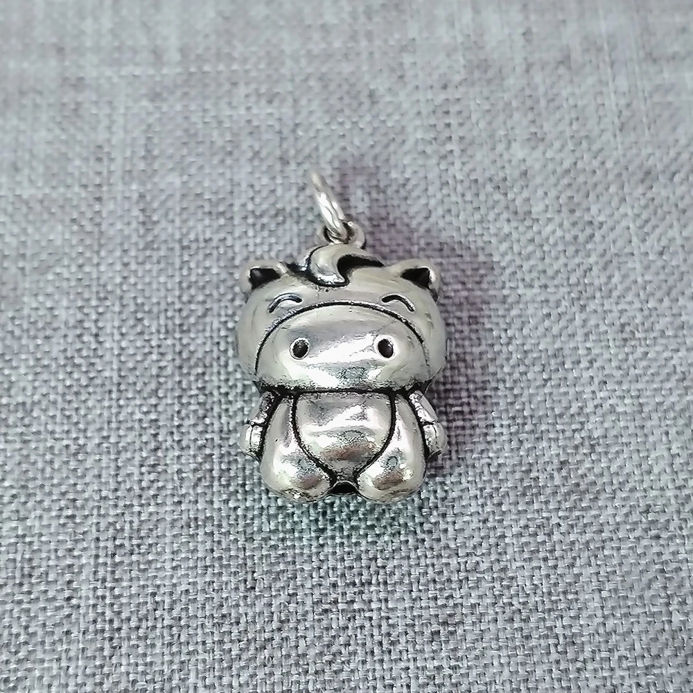925 Sterling Silver Cartoon Style Horse Charm 2-Sided 3D Hollow Animal Pendant for Bracelet Necklace