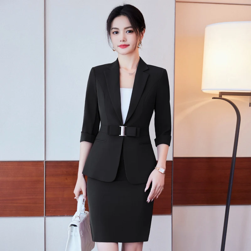 NAVIU Claret Red Formal Ladies Office Work Wear Blazers Spring Sumer Business Suits With Skirt And Jacket Coat For Women OL Sets