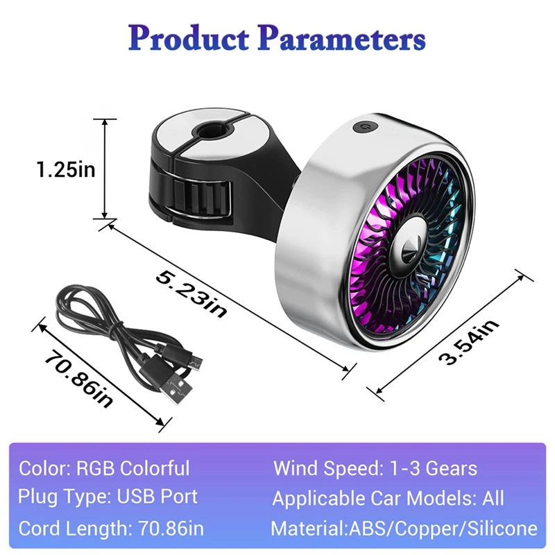 Backseat Cooling Fan With Colorful LED Lights, Mini USB Adjustable Car Fan For Enhanced Air Flow