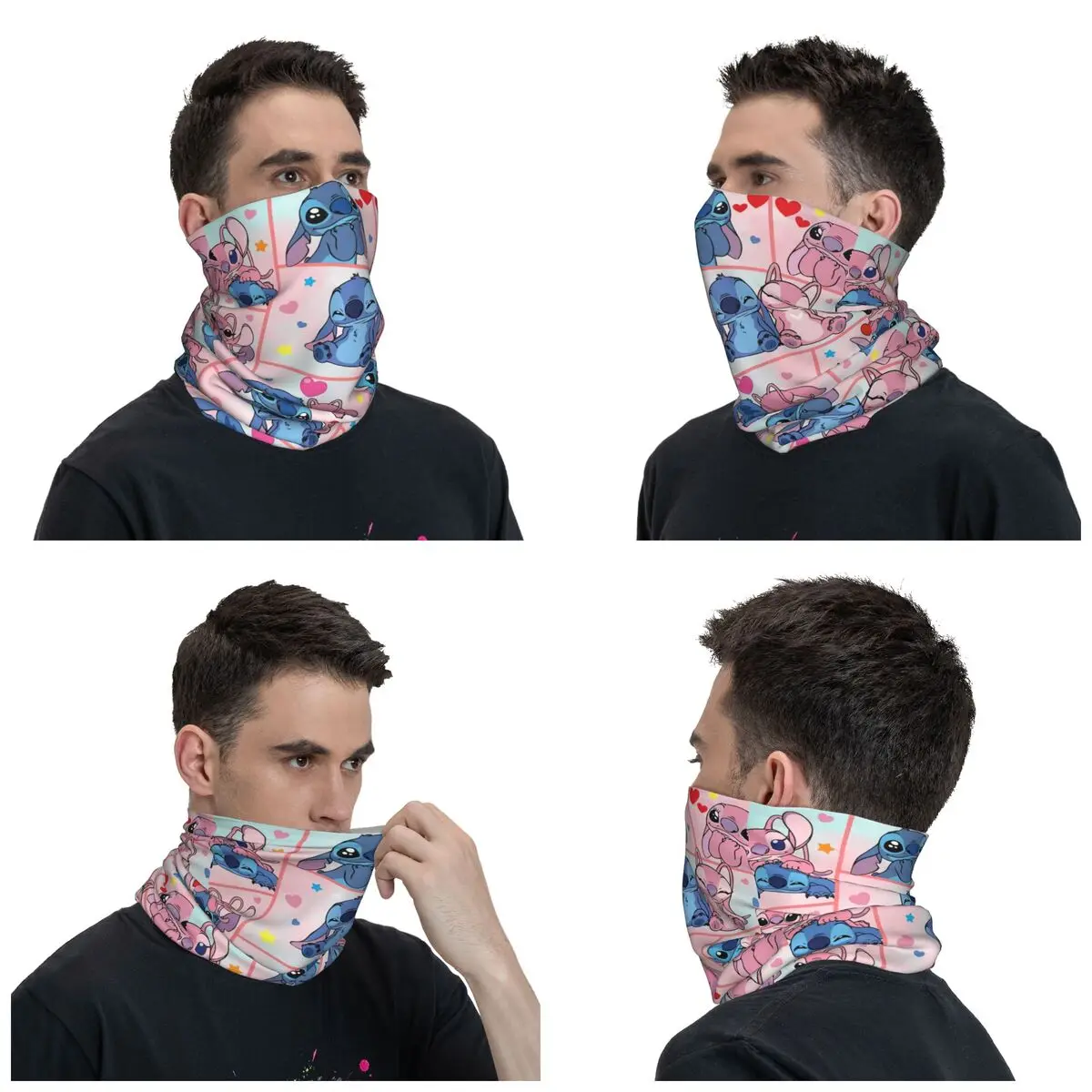 Custom Stitch Heart Collage Neck Gaiter Women Men Windproof Winter Bandana Scarf for Hiking