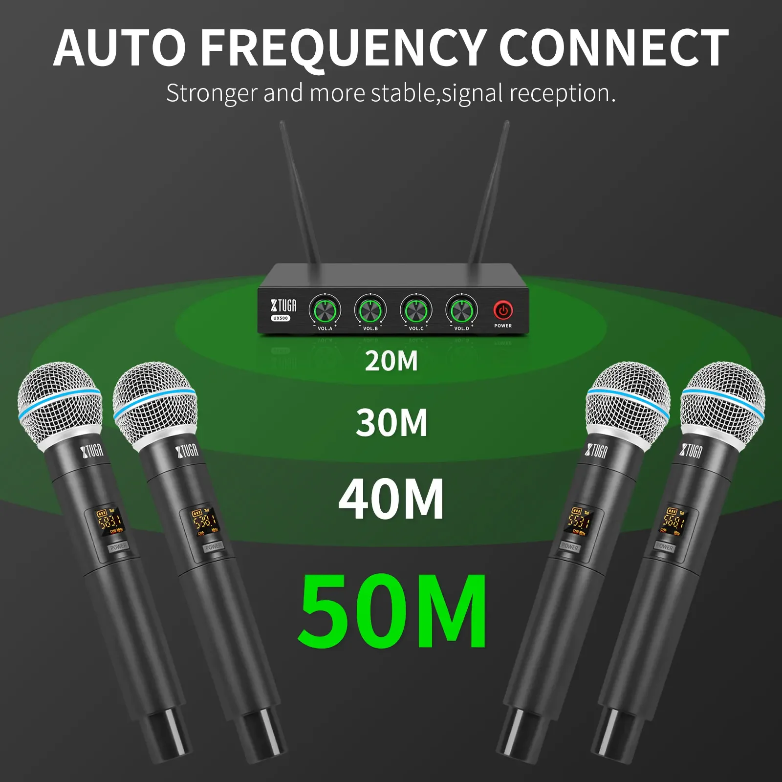 XTUGA UX500 UHF Professional Wireless Microphone Four Channel Frequency Handheld Karaoke Microphone  For Home KTV Church Wedding