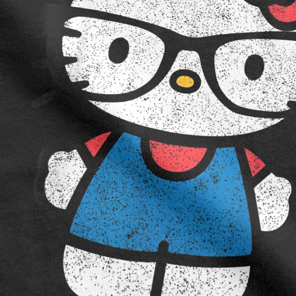 Hello Kitty Distressed Nerd Glasses T-Shirts for Men Novelty Pure Cotton Tees Crew Neck Short Sleeve T Shirt 4XL 5XL 6XL Clothes