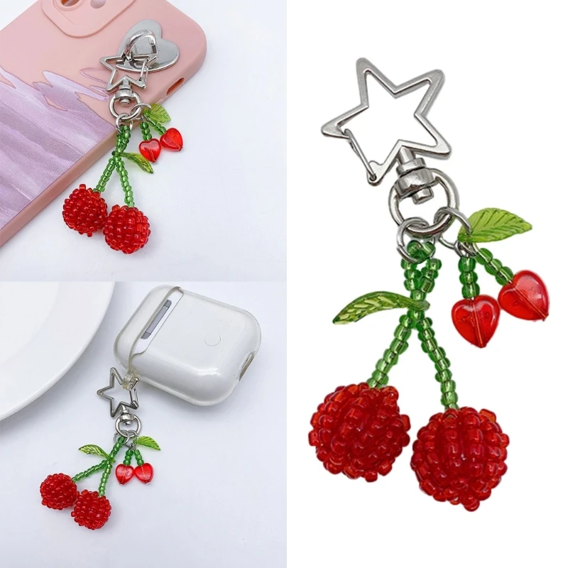 Colorful Phone Lanyard Lovely Cherry Pendant Keychain Anti Lost Fruit Phones Chains Cellphones String Straps Accessory Y08E