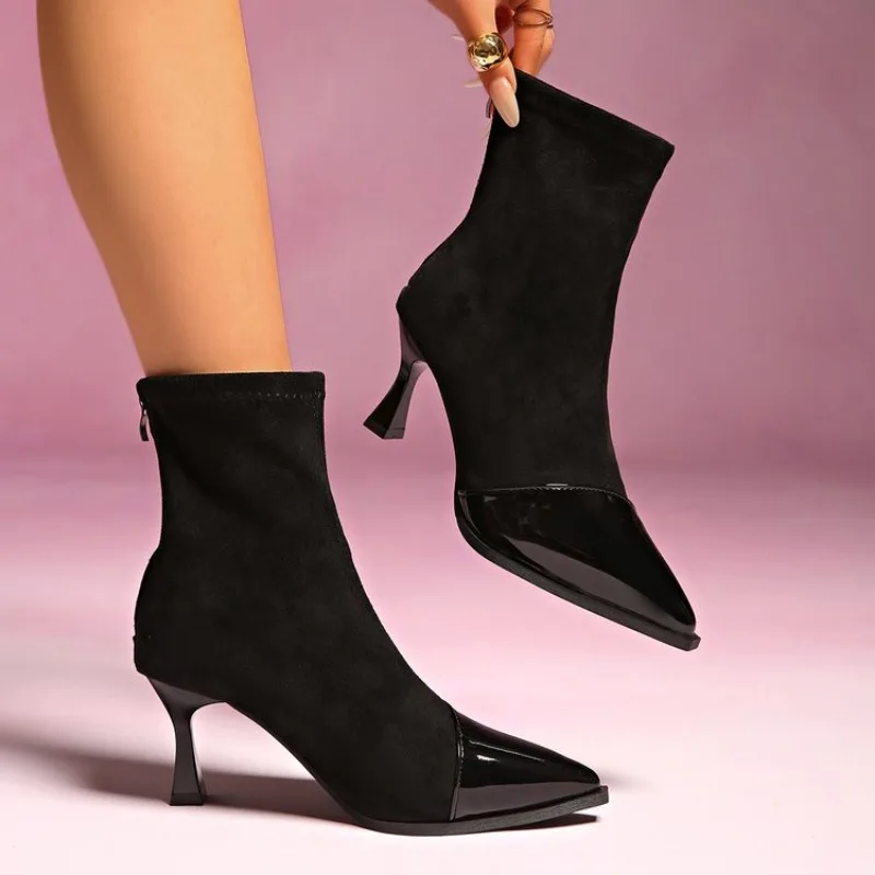 

Autumn Winter Fces Women Sock Ankle Boots Fashion Square Heel Ladies Elegant Keep Warm Short Booties Women's Footwear 41 42