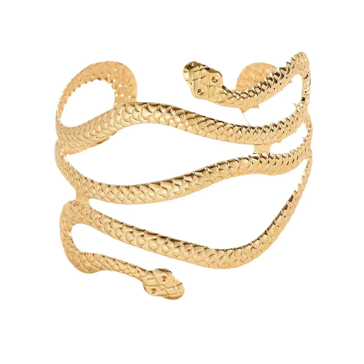 Brazalete de serpiente de cuerda multicapa de oro para mujer, pulsera de hombro de cabeza de serpiente abierta de plata, regalo de joyería de fiesta de graduación, moda