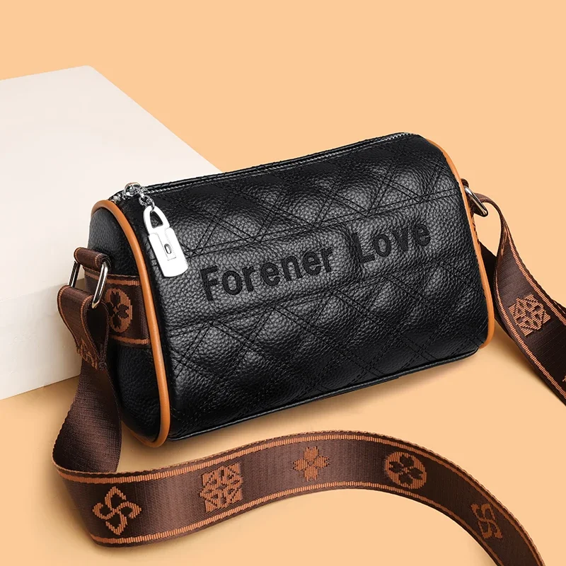 Women's First Layer Cowhide Pillow Bag Small Fashion Soft Leather Shoulder Bag Wide Shoulder Strap Messenger Bag HighQuality